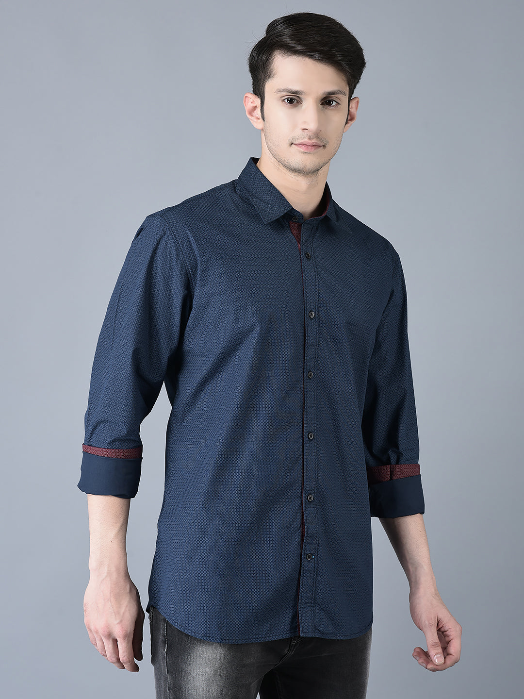 Canoe Men Casual Shirt Navy Color Cotton Fabric Button Closure Printed