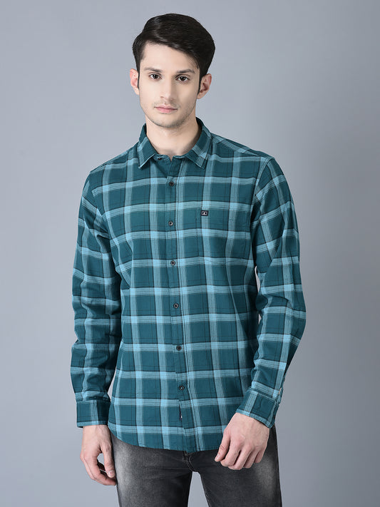 Canoe Men Casual Shirt Turquoise Blue Color Cotton Fabric Button Closure Printed