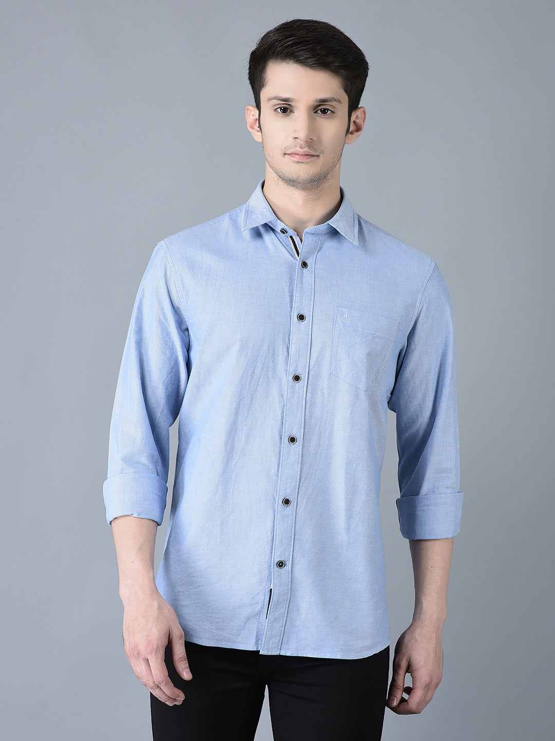 Canoe Men Casual Shirt Blue Color Cotton Fabric Button Closure Solid