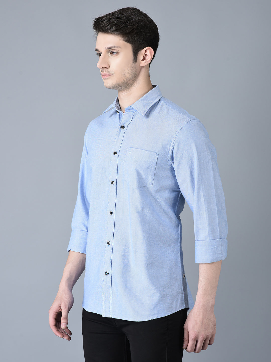 Canoe Men Casual Shirt Blue Color Cotton Fabric Button Closure Solid