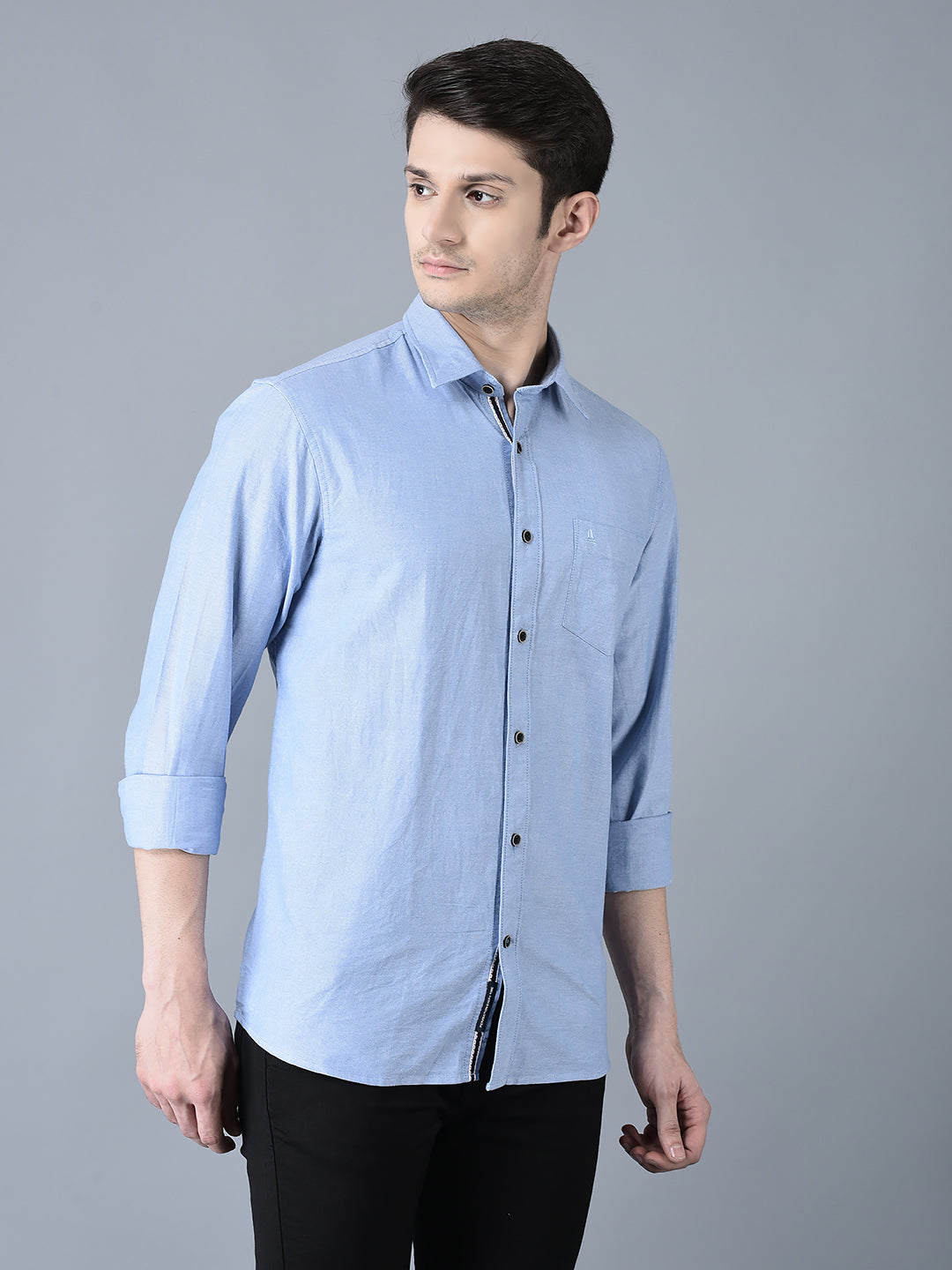 Canoe Men Casual Shirt Blue Color Cotton Fabric Button Closure Solid