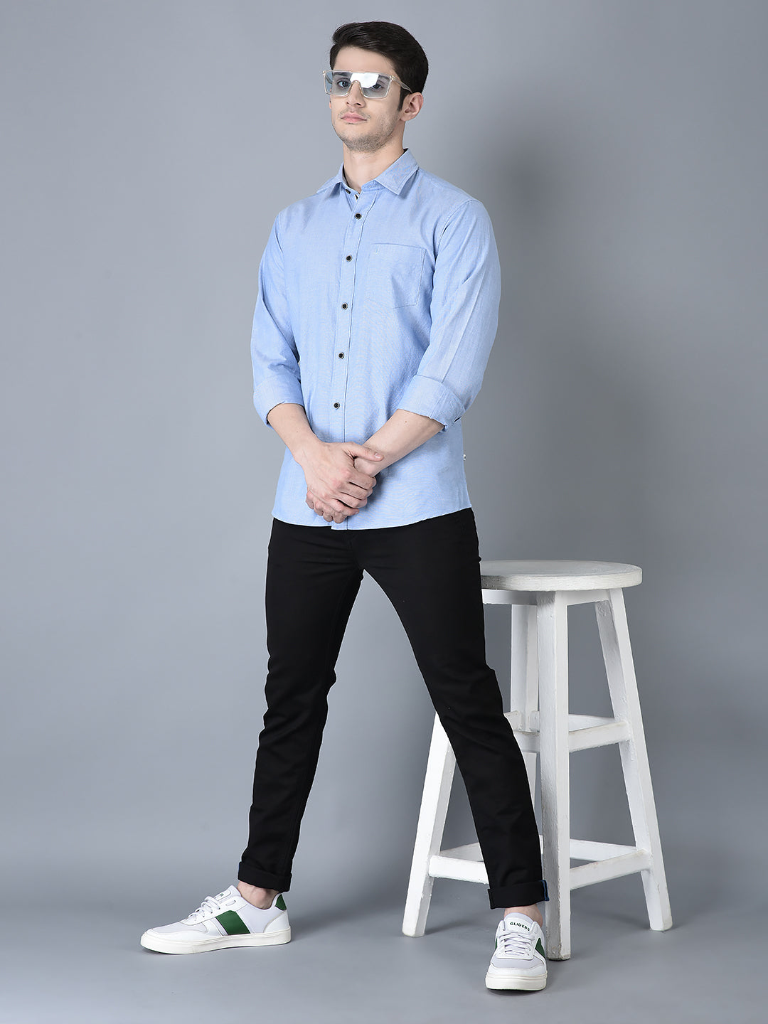 Canoe Men Casual Shirt Blue Color Cotton Fabric Button Closure Solid