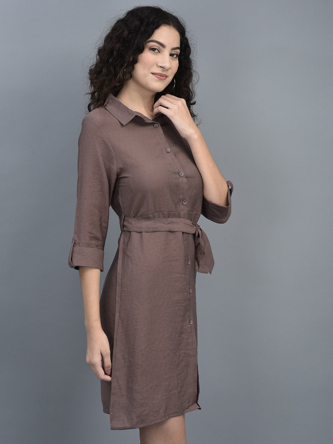 Canoe Women Roll-Up Sleeve Above Knee Legnth Casual And Party Wear Dress