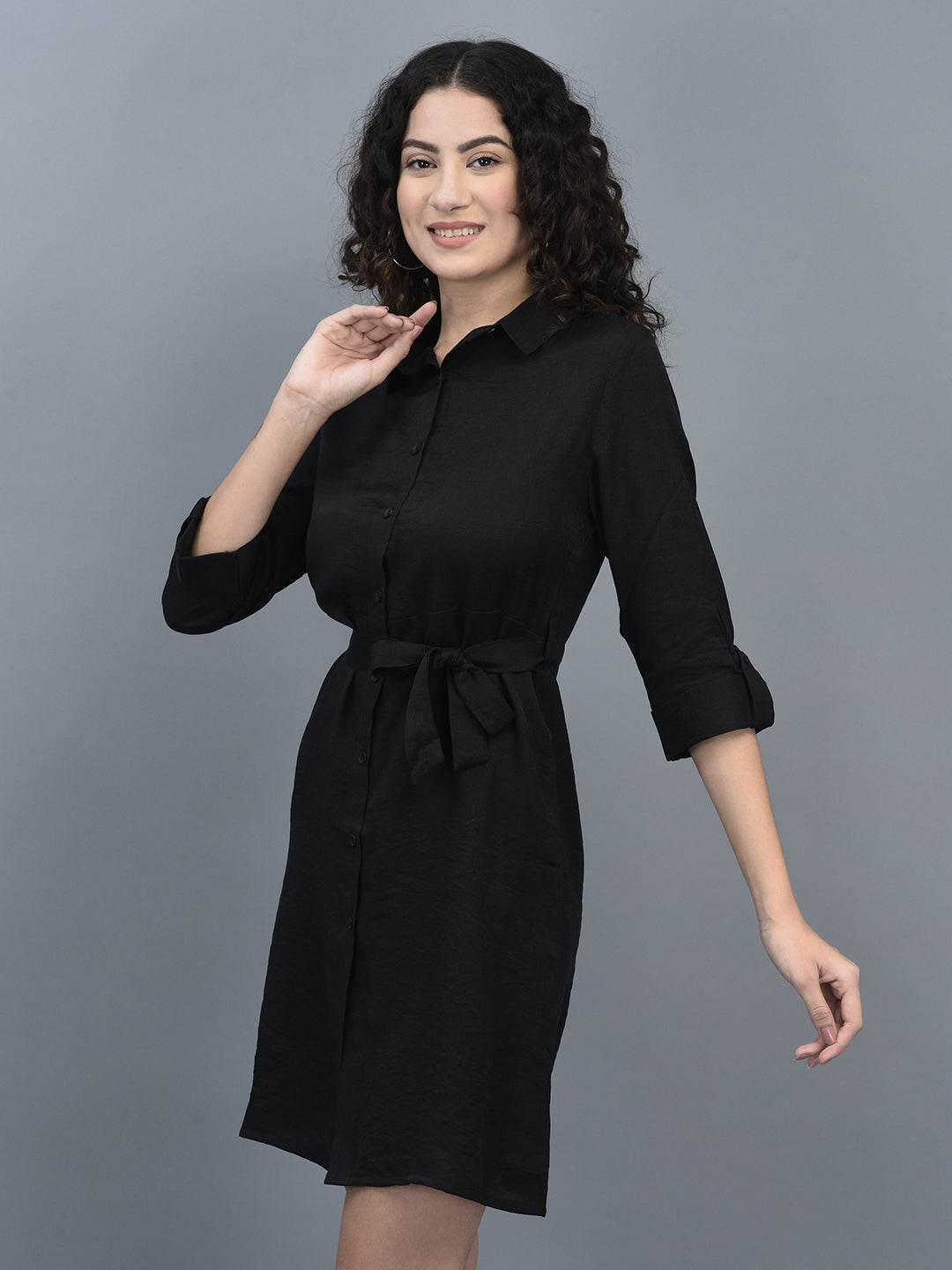 Canoe Women Roll-Up Sleeve Above Knee Legnth Casual And Party Wear Dress
