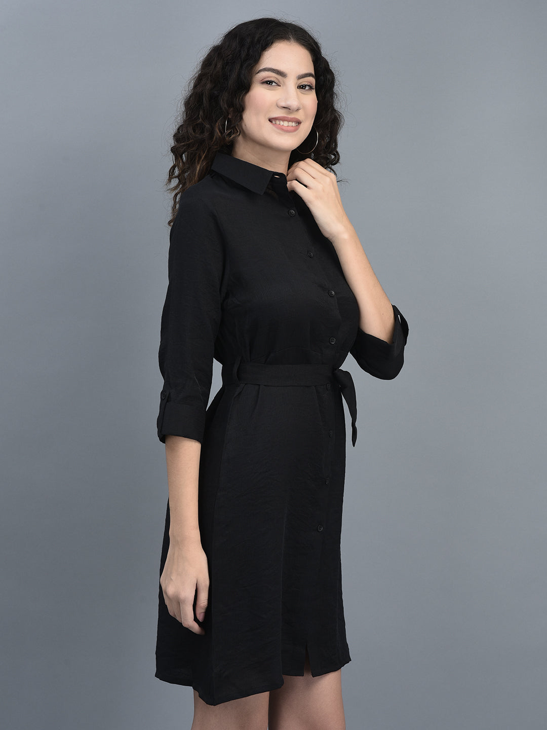 Canoe Women Roll-Up Sleeve Above Knee Legnth Casual And Party Wear Dress