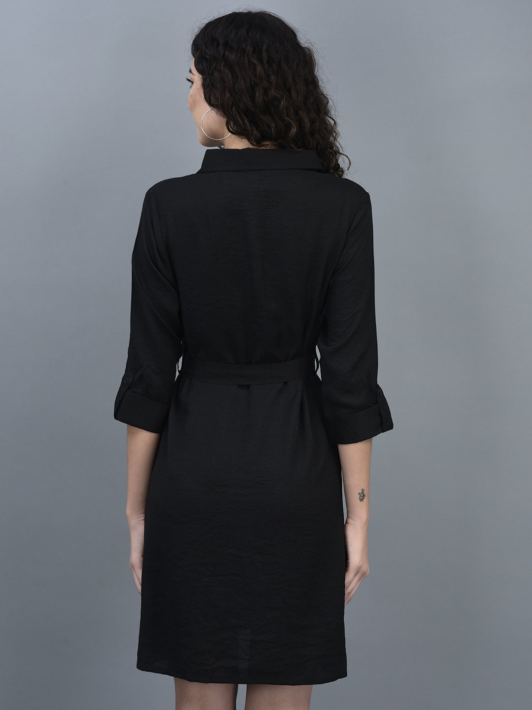 Canoe Women Roll-Up Sleeve Above Knee Legnth Casual And Party Wear Dress