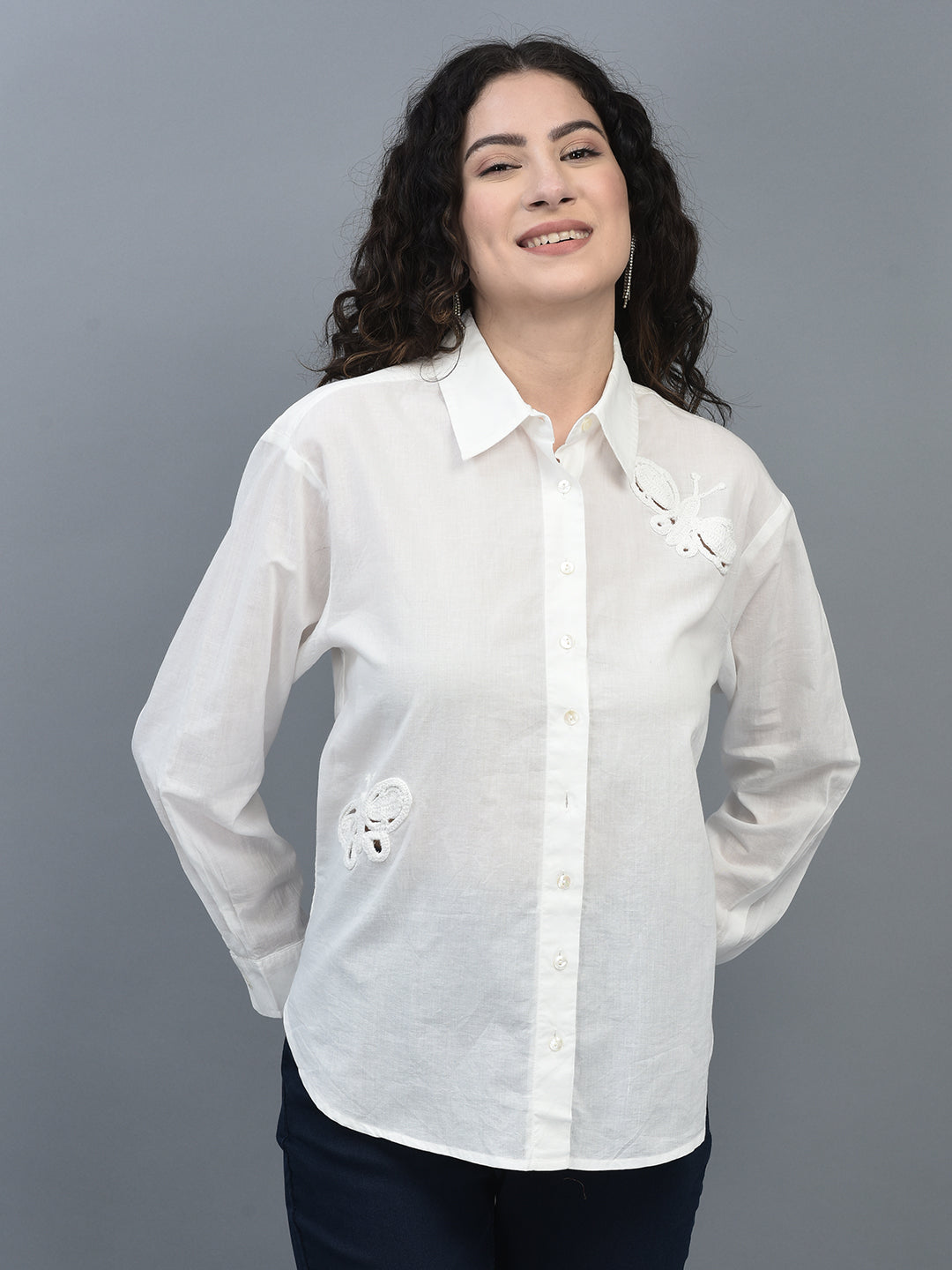 Canoe Women Long Sleeve Relaxed Fit Regular Length Button Placket Shirt