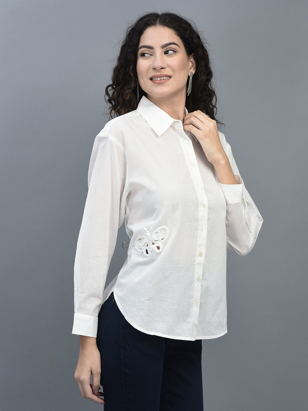 Canoe Women Long Sleeve Relaxed Fit Regular Length Button Placket Shirt