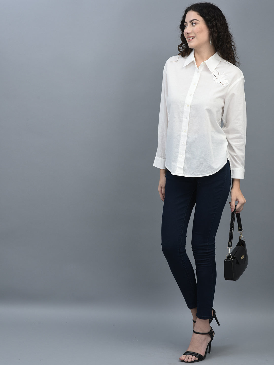 Canoe Women Long Sleeve Relaxed Fit Regular Length Button Placket Shirt