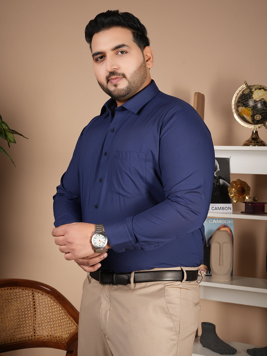 Canoe Signature Navy Blue Microfiber Formal Shirt | Premium Executive Collection