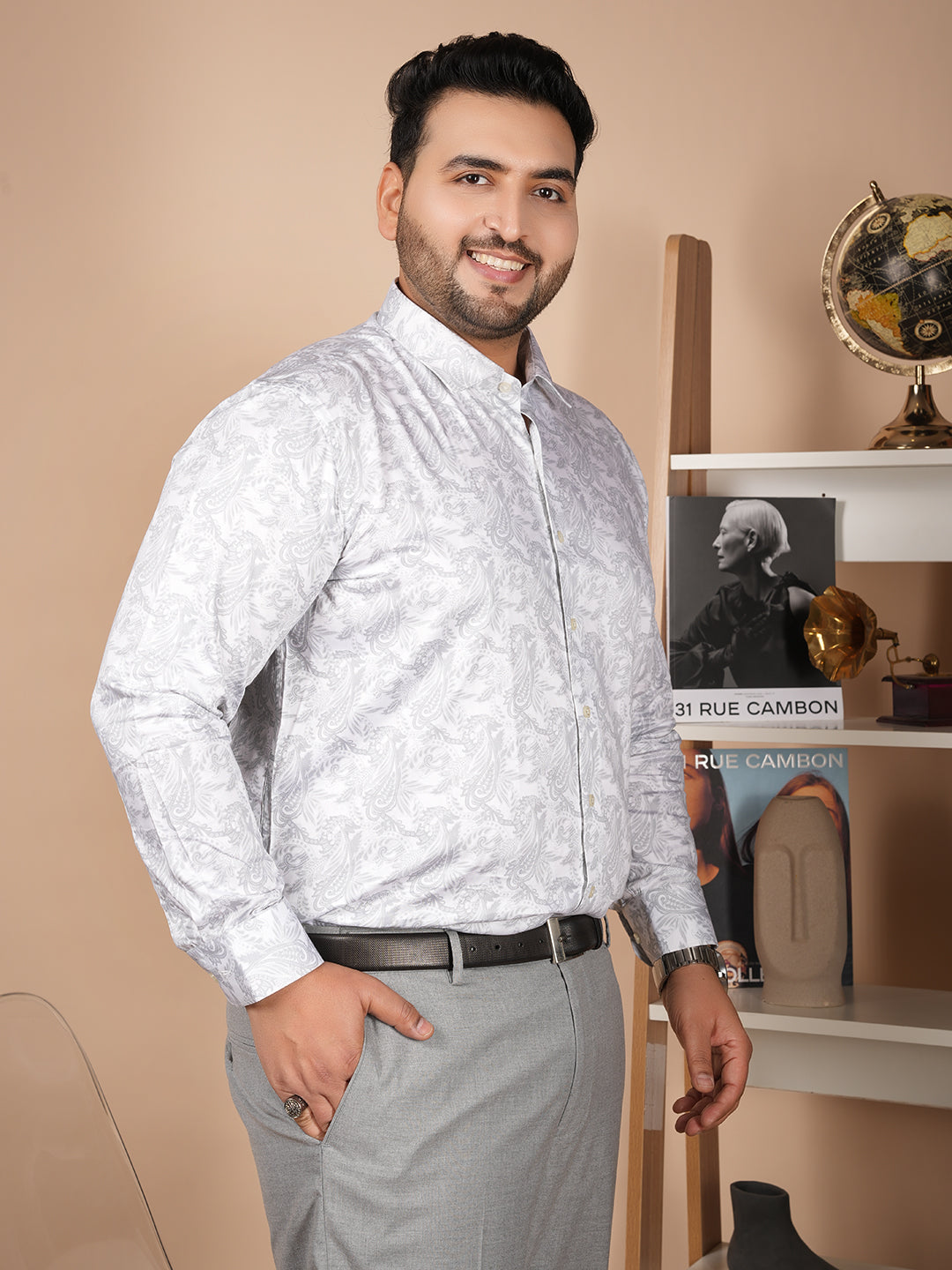 Premium 100% Cotton Printed Shirt for Men -Grey color – Soft, Breathable & Stylish