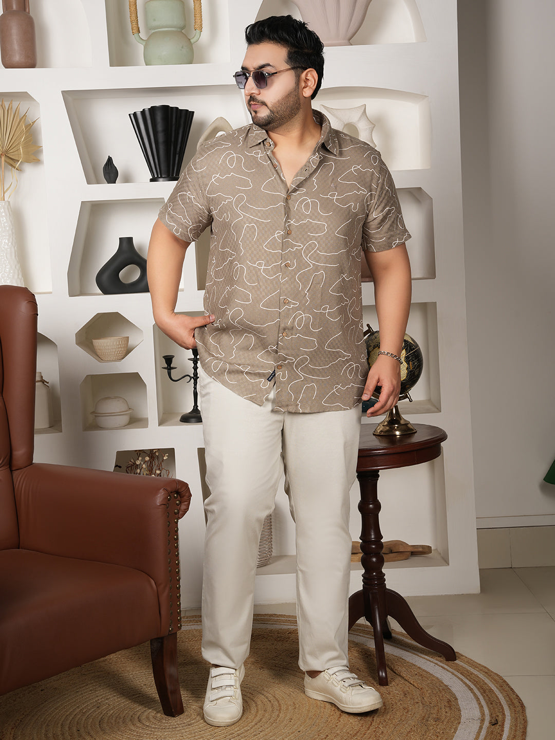 Men's Plus Size Cream Casual Trouser