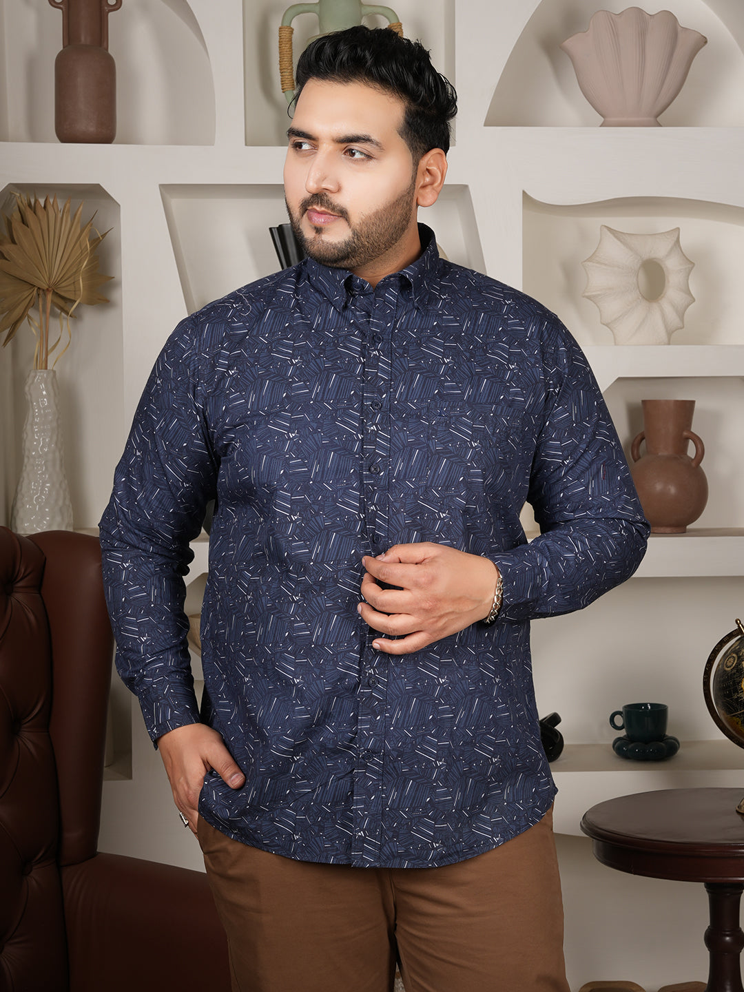 Men’s Navy Printed Cotton Shirt – Everyday Casual Wear