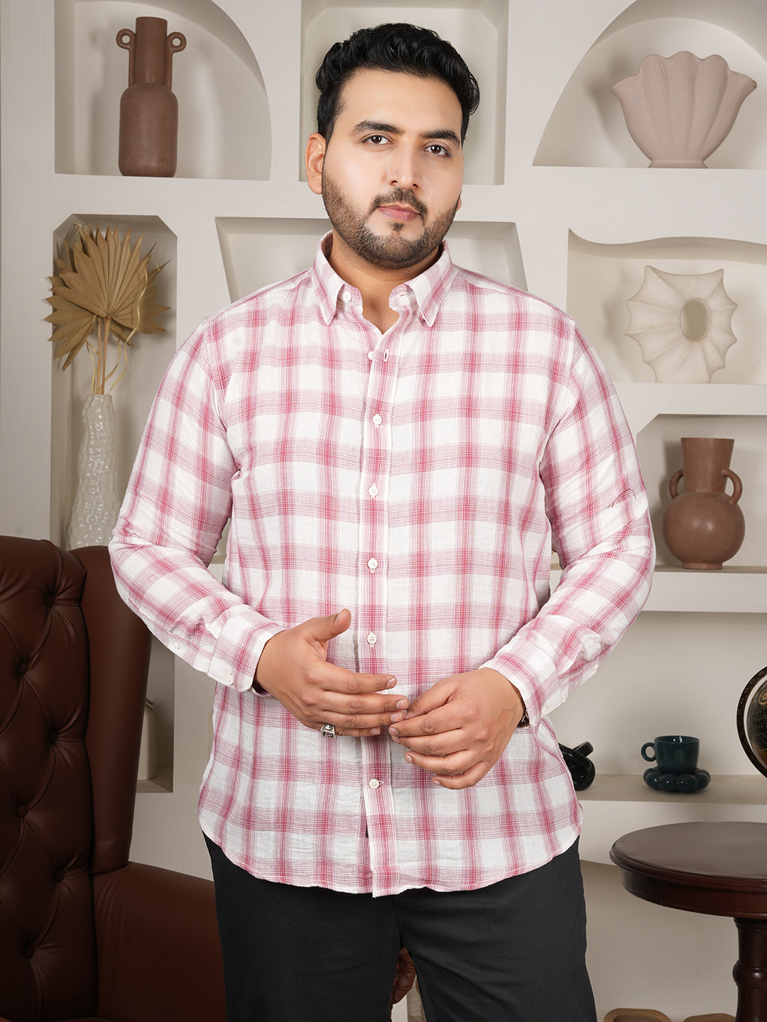 Premium Men’s Check Shirt in 100% Microfiber – Full Sleeve