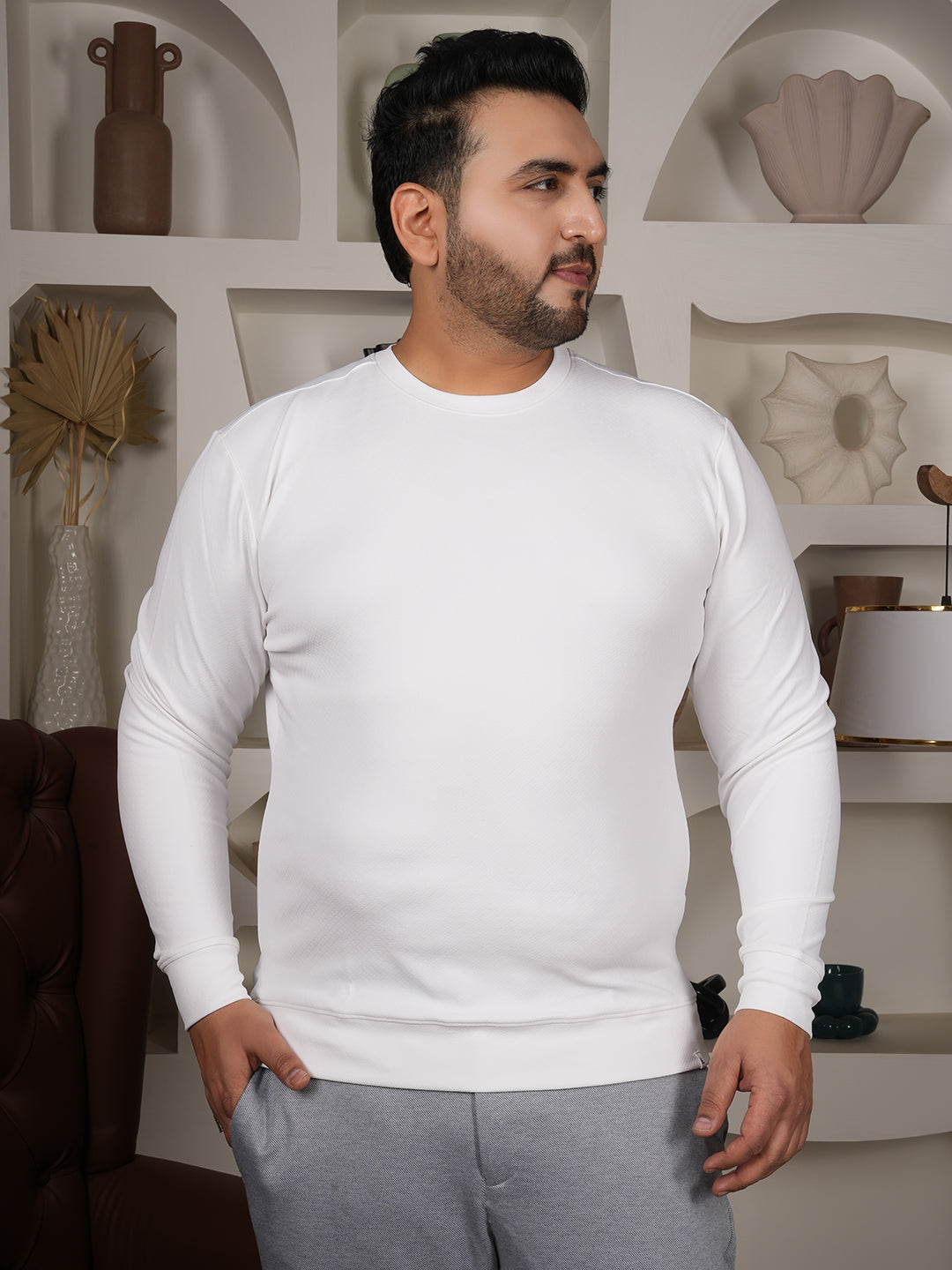 Men’s Premium White Sweatshirt – Classic Crew Neck