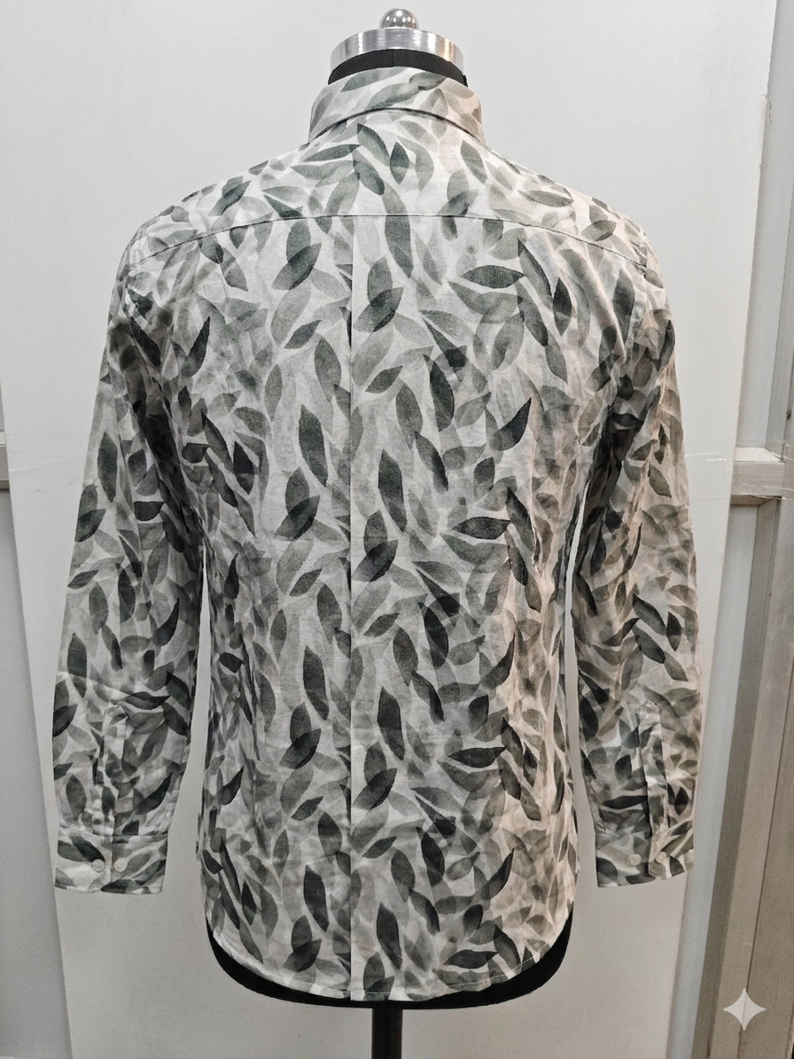 Men’s Grey Leaf Print Casual Shirt | Premium Casual Wear