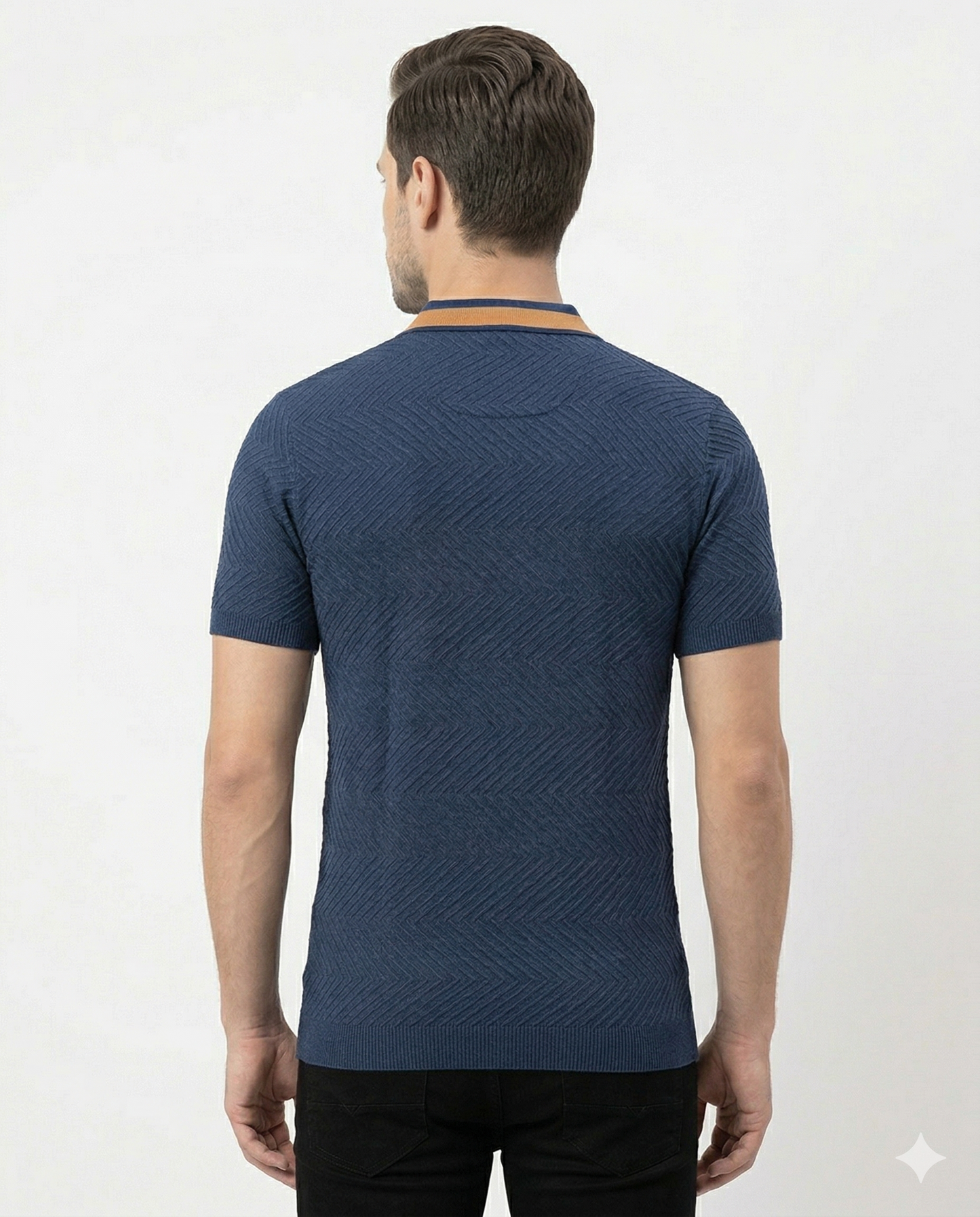 Men's Navy Blue Textured Polo T-Shirt | Premium Cotton Smart Casual Collar T-Shirt