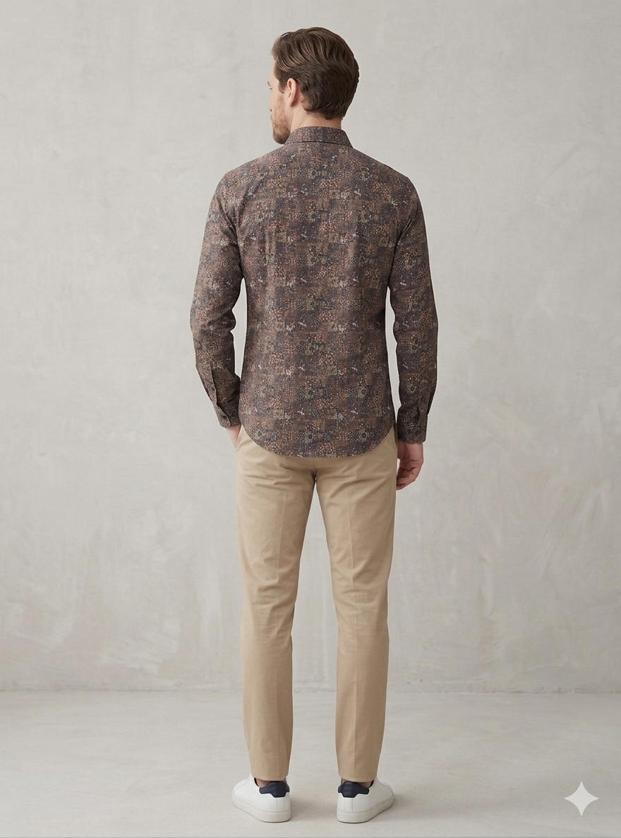 Men’s Brown Geometric Print Casual Shirt