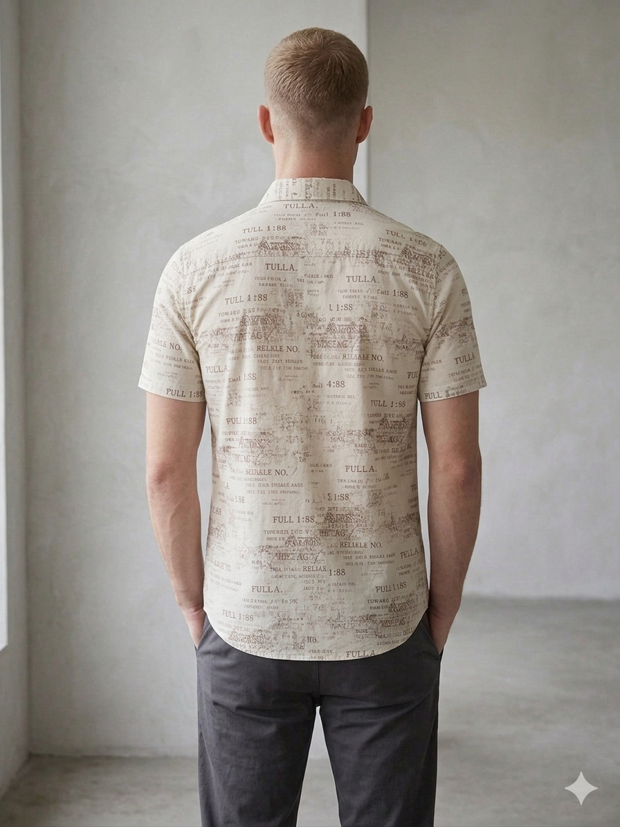 Men’s Premium Beige Printed Slim Fit Casual Shirt