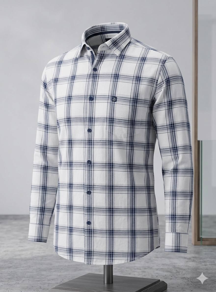 Men’s Navy Blue Checked Casual Shirt
