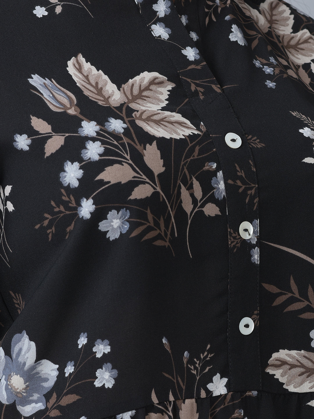 Canoe Women Round Neck Roll-Up Sleeve Flower Printed Tunic