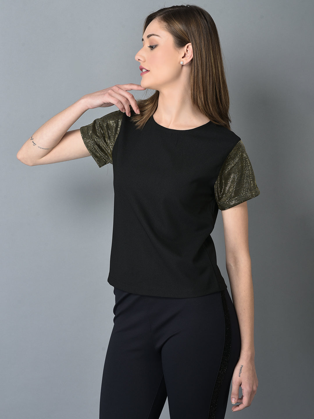 Canoe Women Light Weight Black Color T-Shirt
