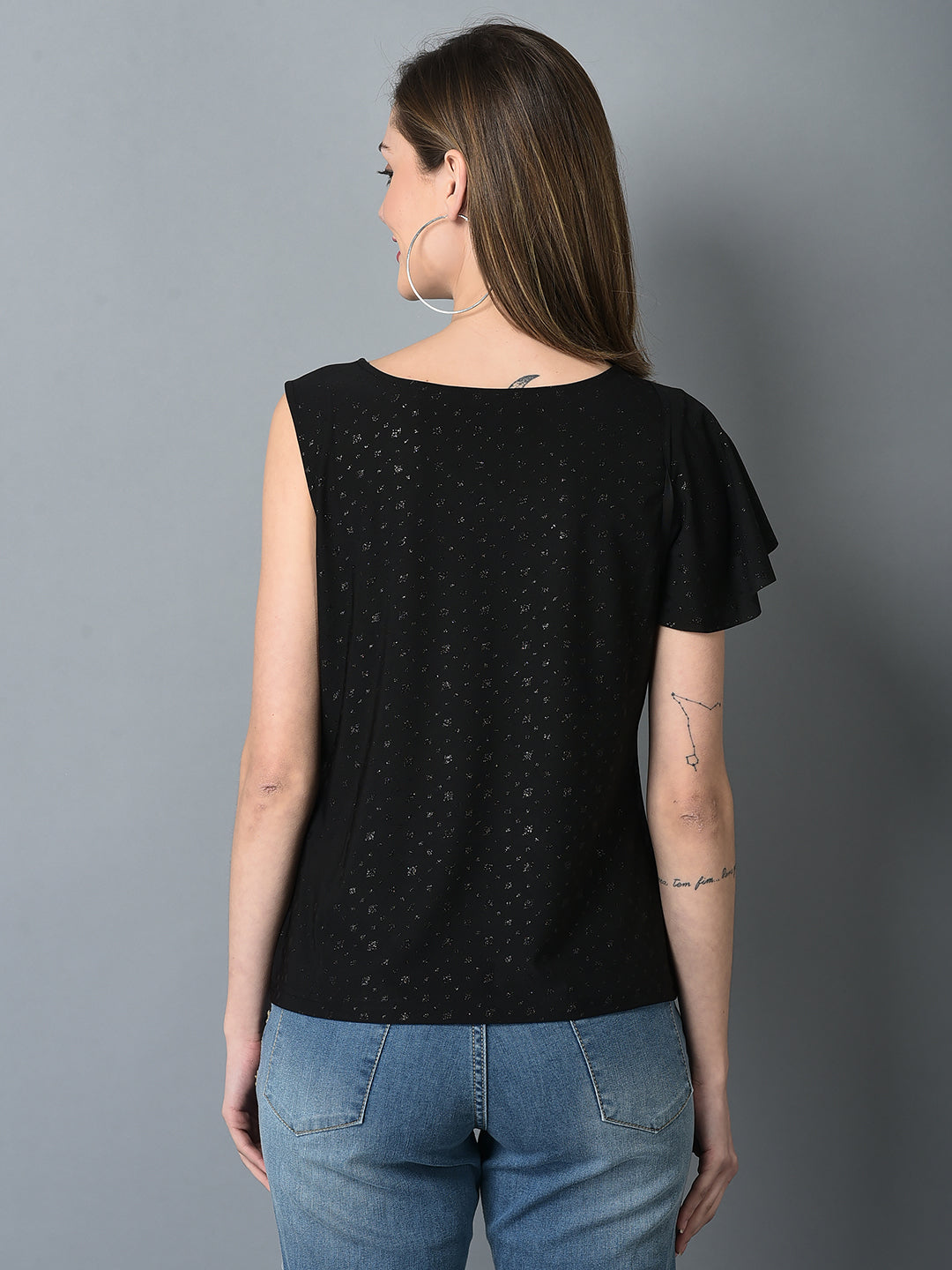 Canoe Women Black Metallic Fabric Sustainable Top