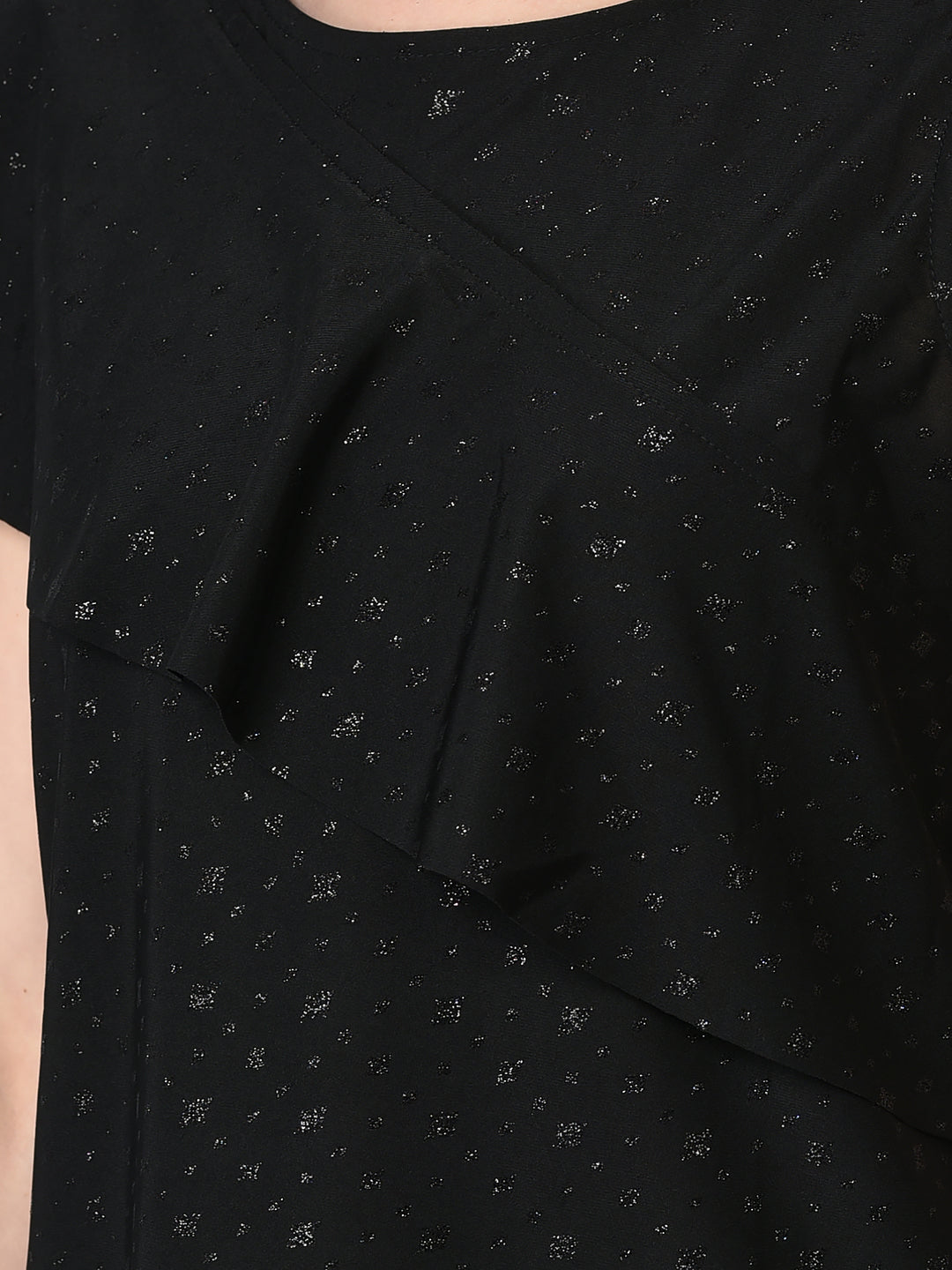 Canoe Women Black Metallic Fabric Sustainable Top