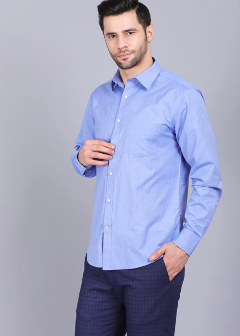 Perfect Fit Blue Formal Shirt Solid