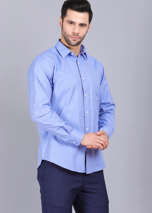 Perfect Fit Blue Formal Shirt Solid