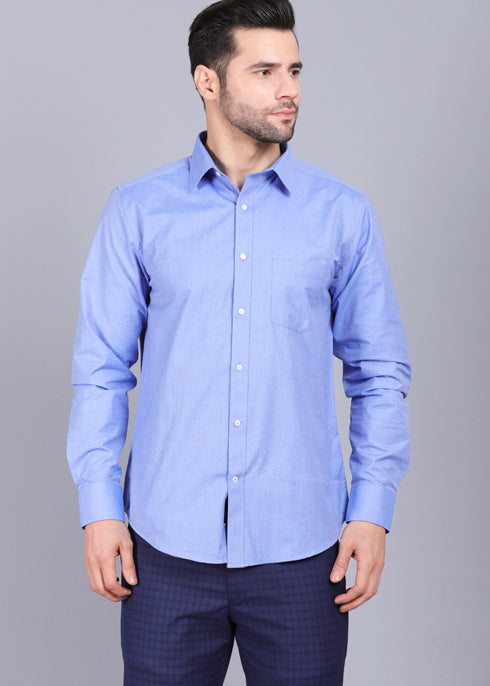 Perfect Fit Blue Formal Shirt Solid