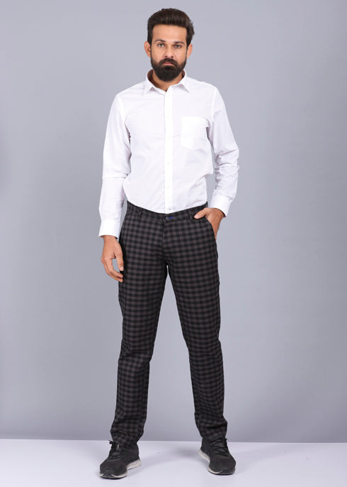 checkered trouser, trouser for men, trouser pants for men, best trousers for men, male trousers, stylish trousers, mens charcoal color trouser, canoe casual trouser
