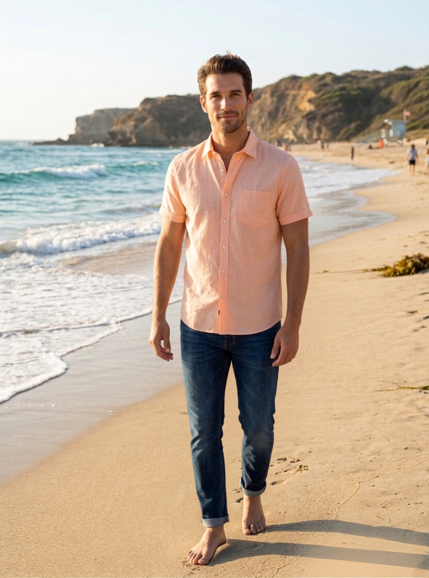 Linen Shirts: Peach Linen Shirt by CANOE