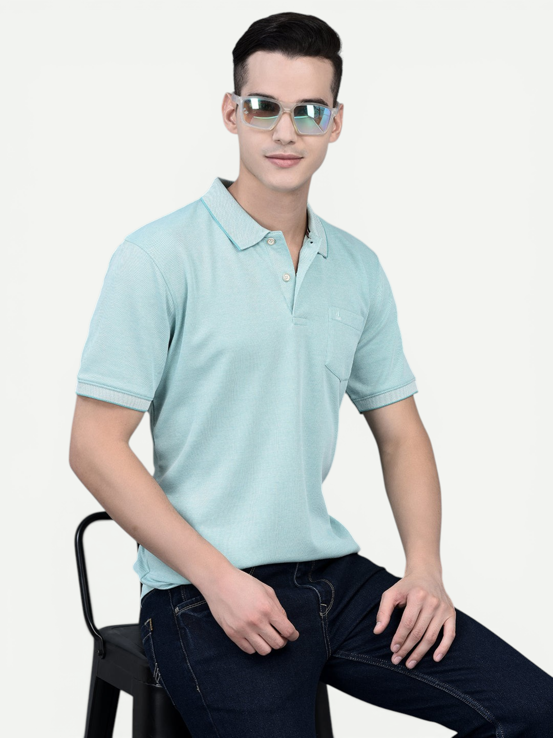 Canoe Men Short Sleeve Polo Neck Solid Pattern T-Shirt