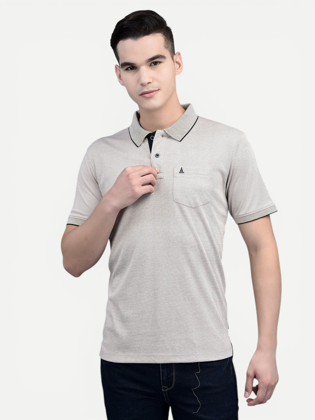 Canoe Men Short Sleeve Polo Neck Solid Pattern T-Shirt