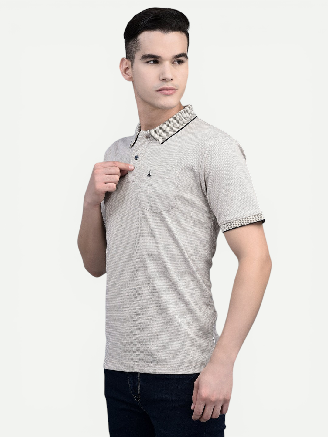 Canoe Men Short Sleeve Polo Neck Solid Pattern T-Shirt