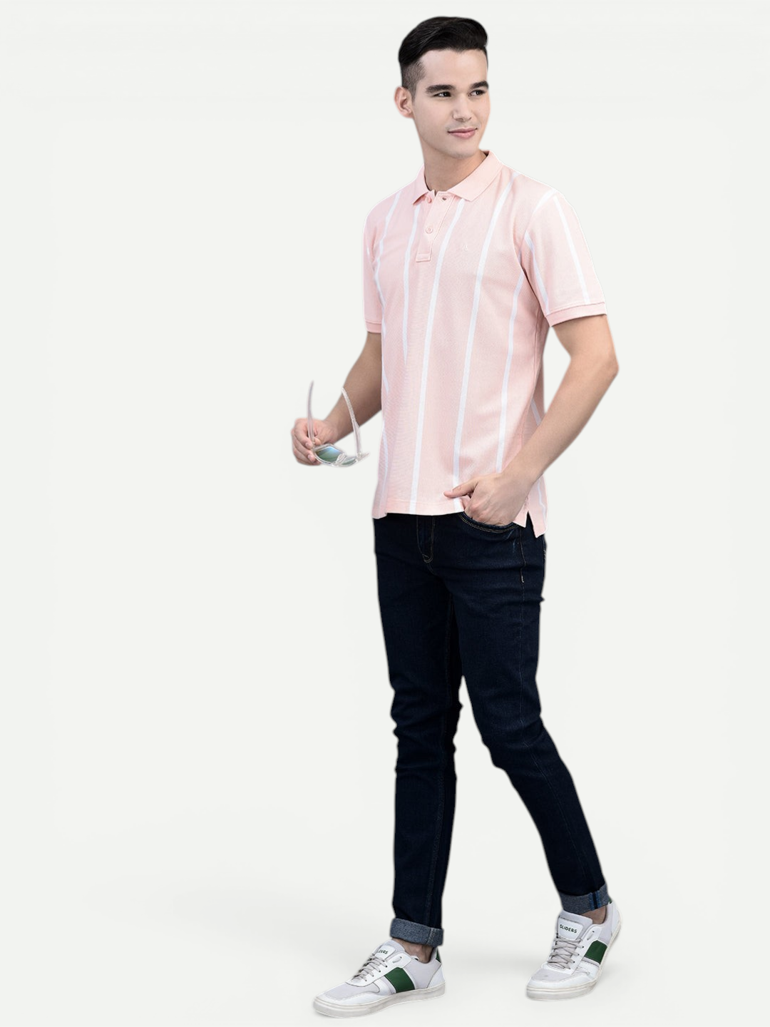 Canoe Men Short Sleeve Polo Neck Striped Pattern T-Shirt