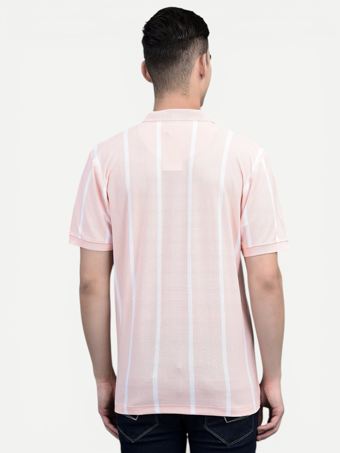 Canoe Men Short Sleeve Polo Neck Striped Pattern T-Shirt