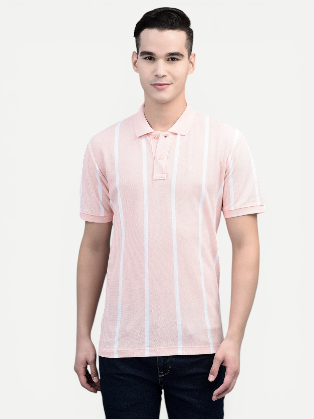 Canoe Men Short Sleeve Polo Neck Striped Pattern T-Shirt