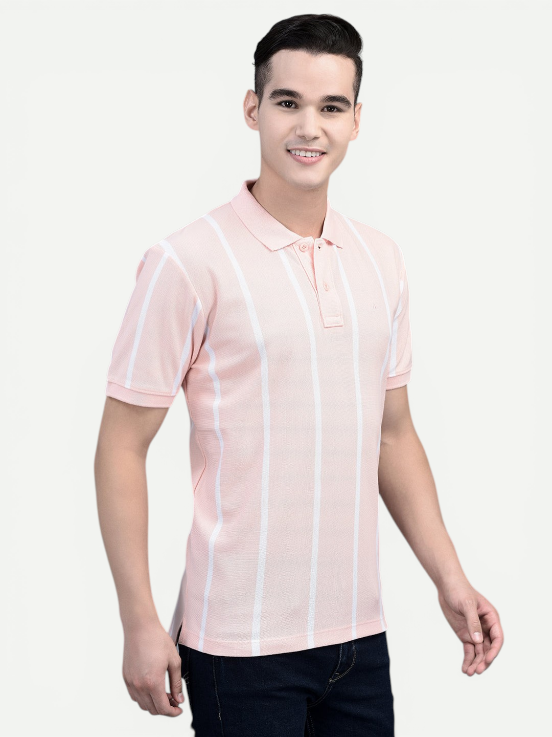 Canoe Men Short Sleeve Polo Neck Striped Pattern T-Shirt