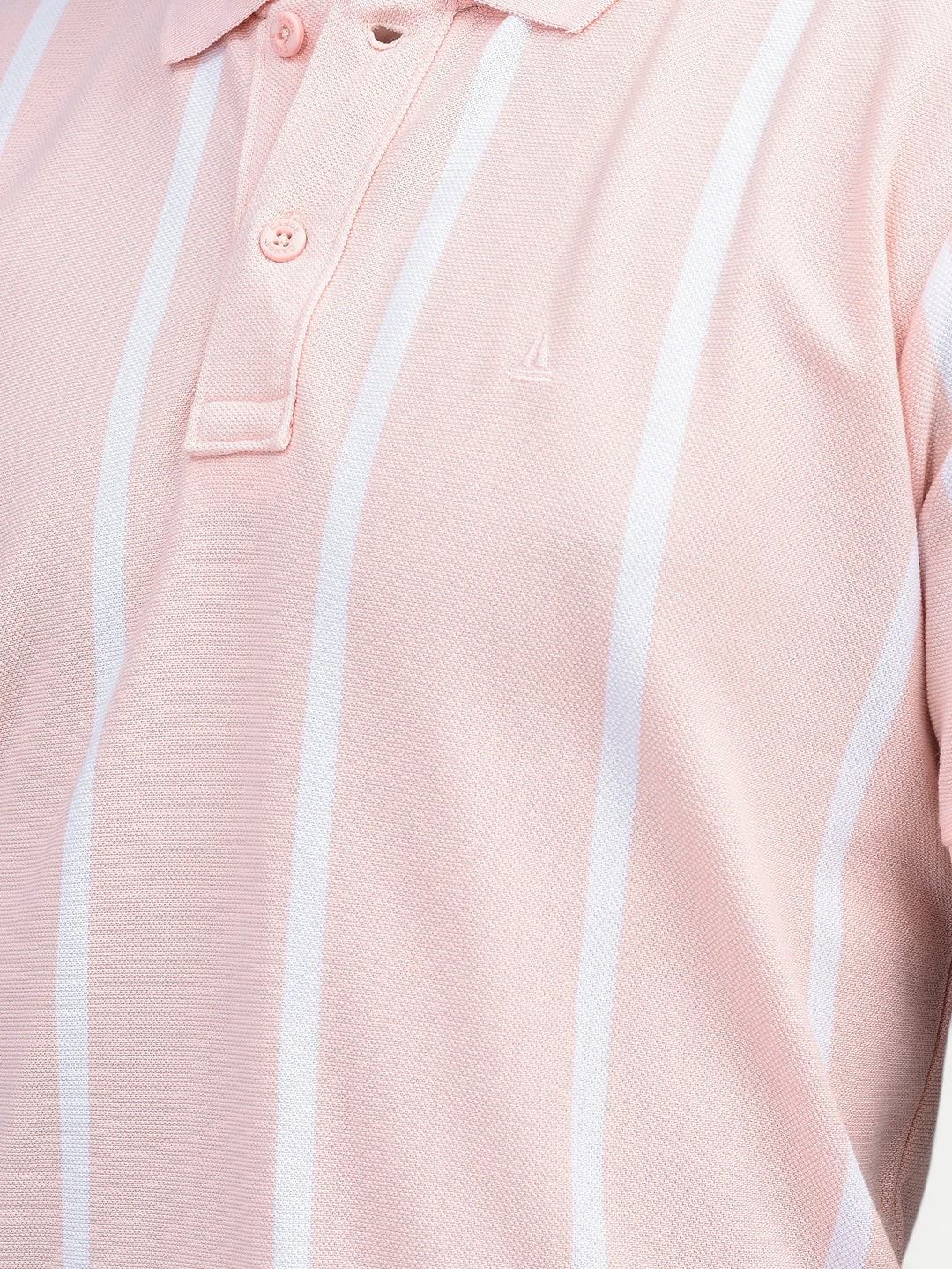 Canoe Men Short Sleeve Polo Neck Striped Pattern T-Shirt