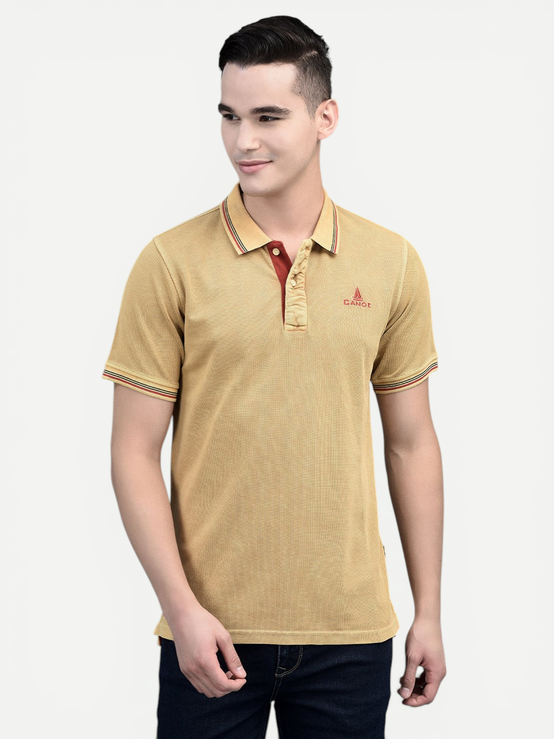 Canoe Men Short Sleeve Polo Neck Solid Pattern T-Shirt