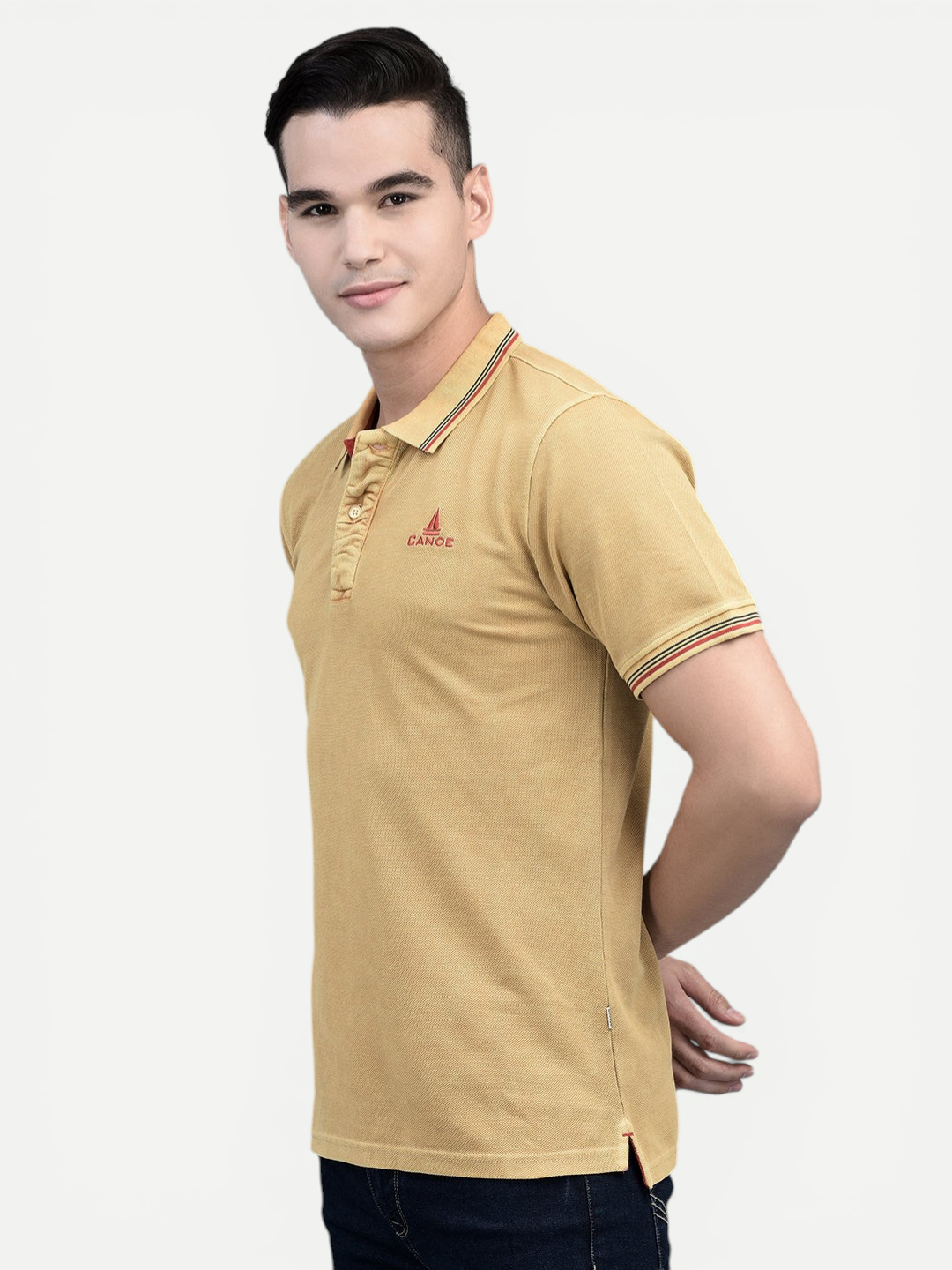 Canoe Men Short Sleeve Polo Neck Solid Pattern T-Shirt