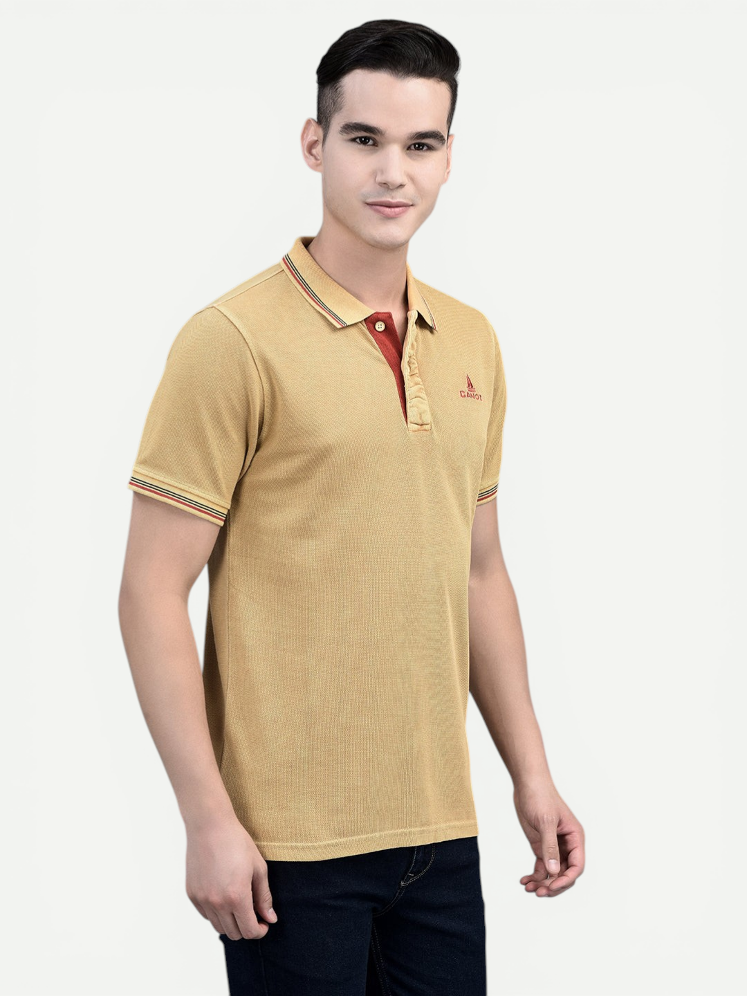 Canoe Men Short Sleeve Polo Neck Solid Pattern T-Shirt