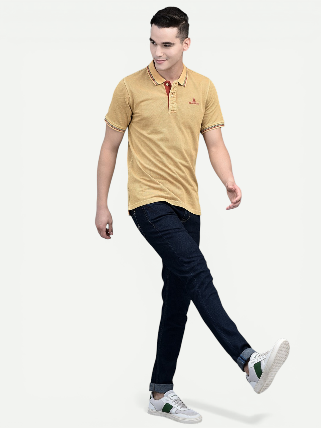 Canoe Men Short Sleeve Polo Neck Solid Pattern T-Shirt