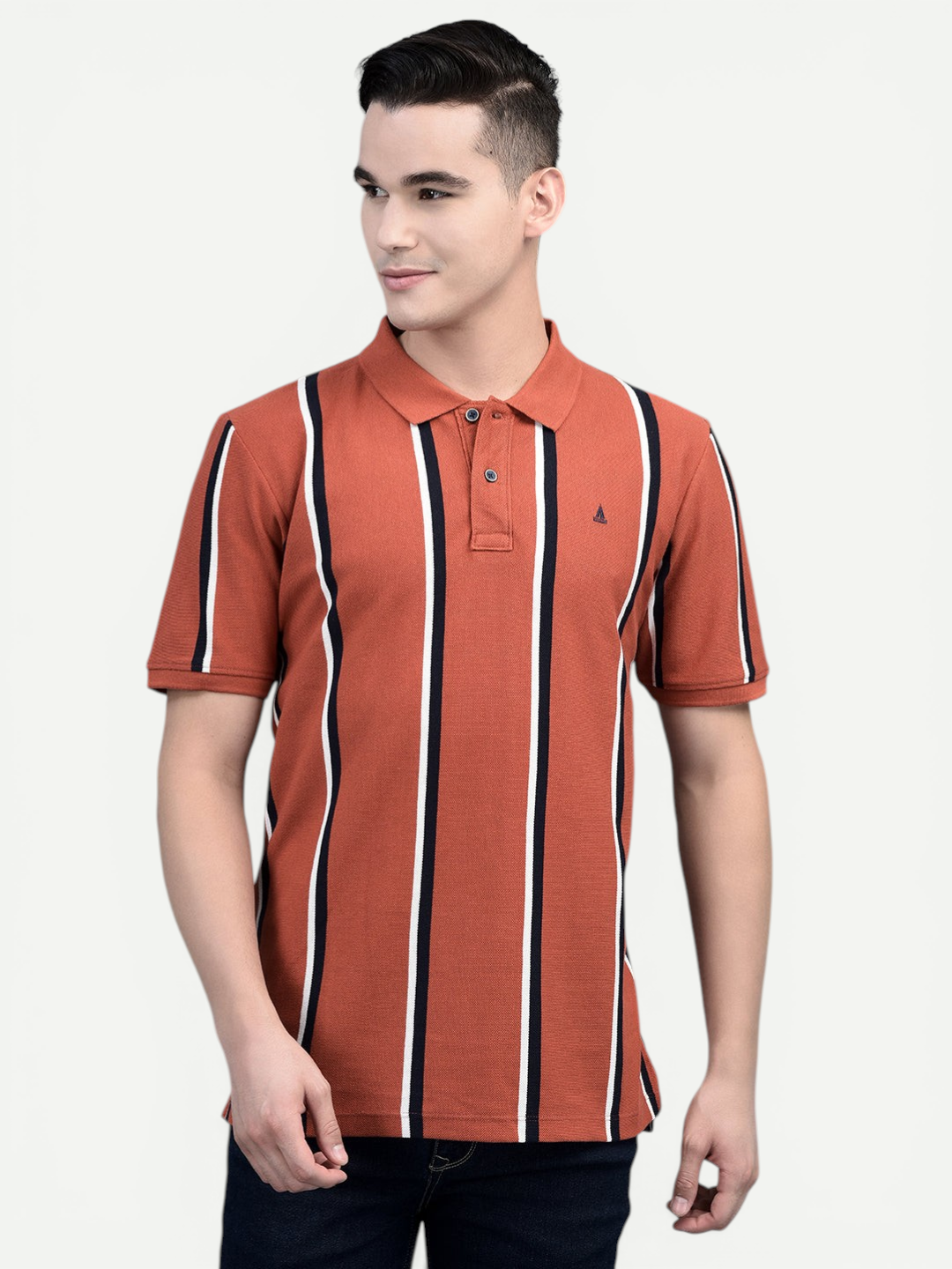 Canoe Men Short Sleeve Polo Neck Striped Pattern T-Shirt