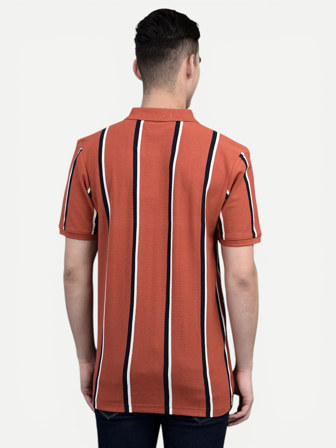 Canoe Men Short Sleeve Polo Neck Striped Pattern T-Shirt