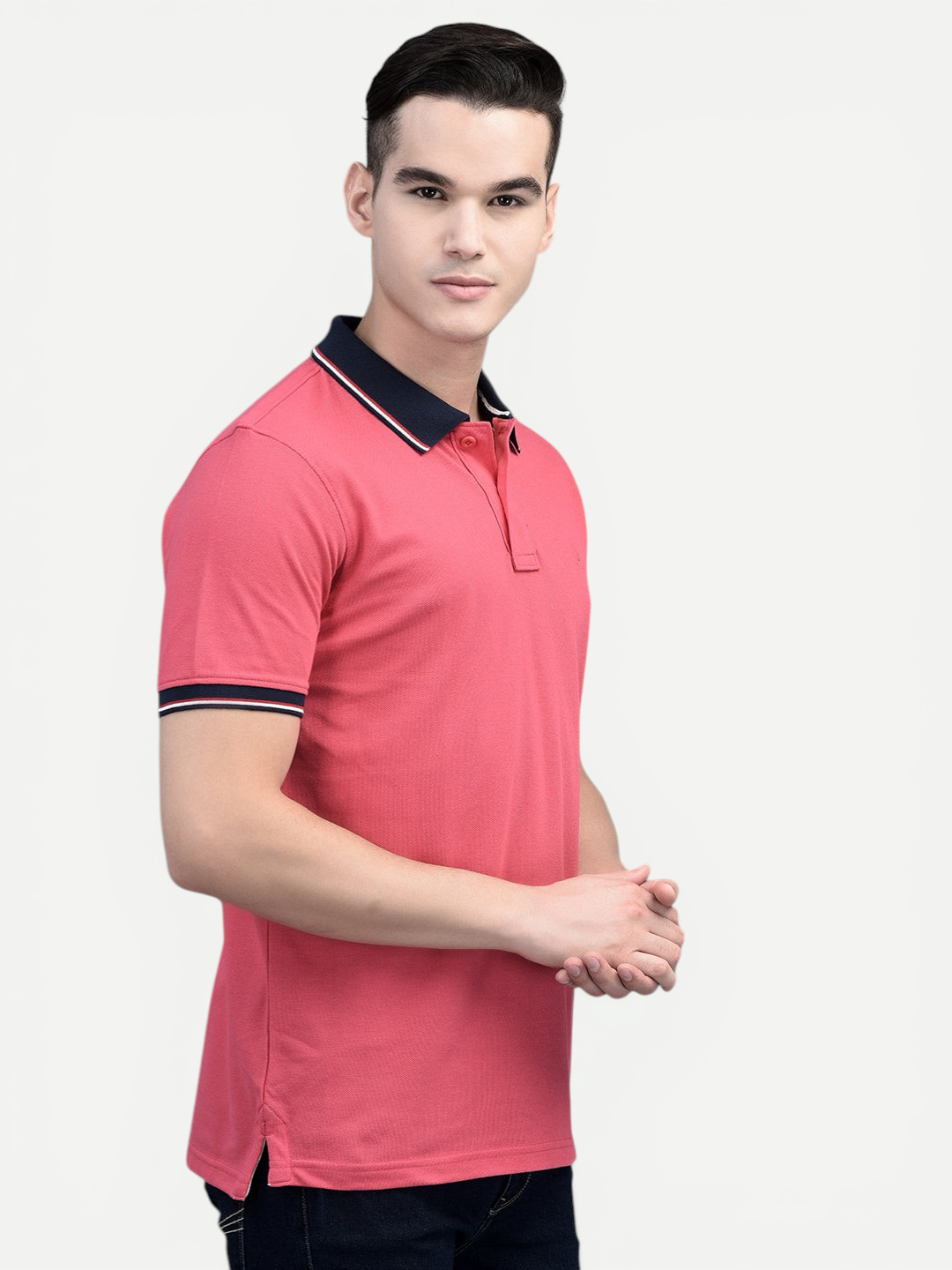Canoe Men Short Sleeve Polo Neck Solid Pattern T-Shirt