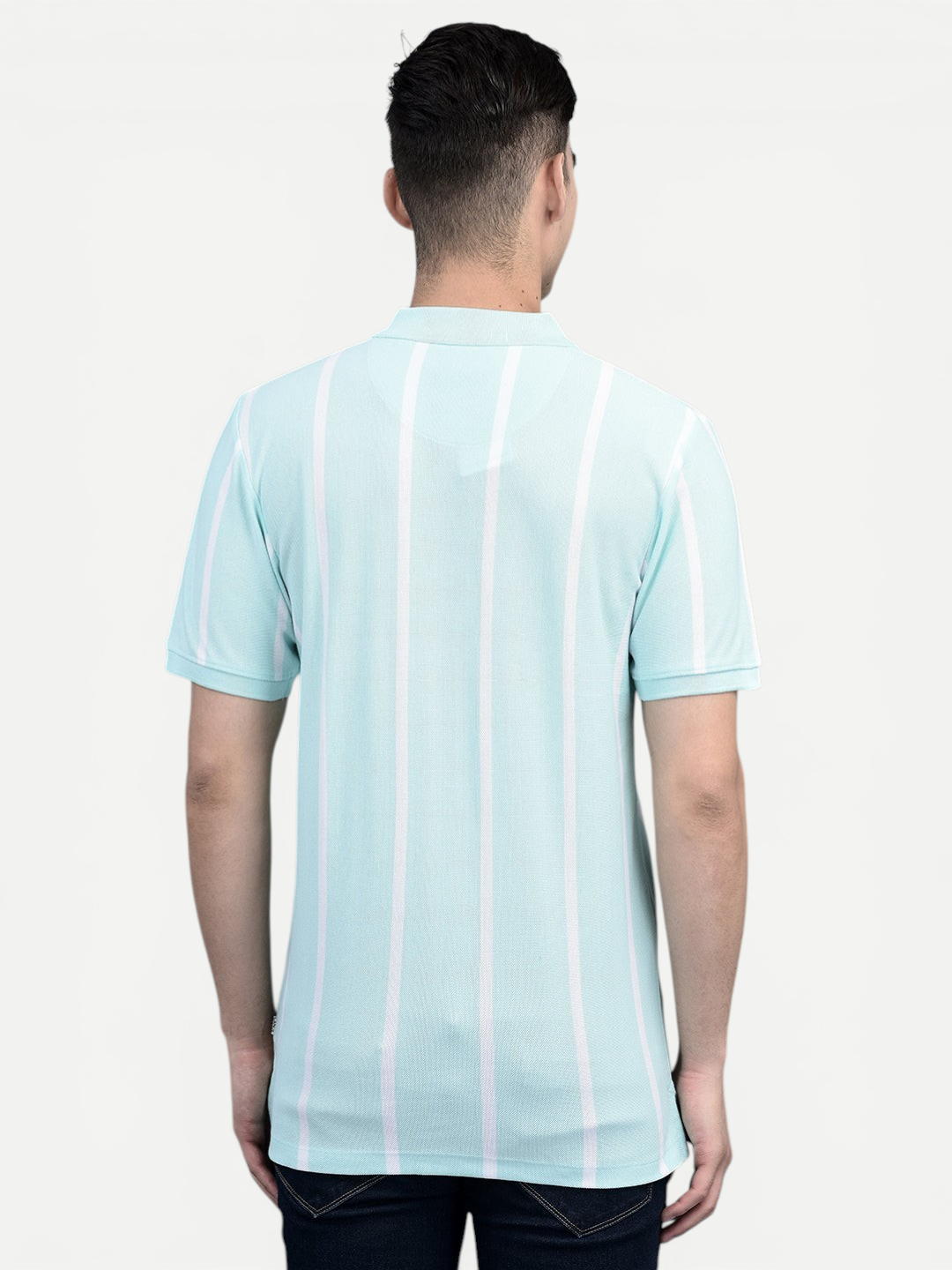Canoe Men Short Sleeve Polo Neck Striped Pattern T-Shirt