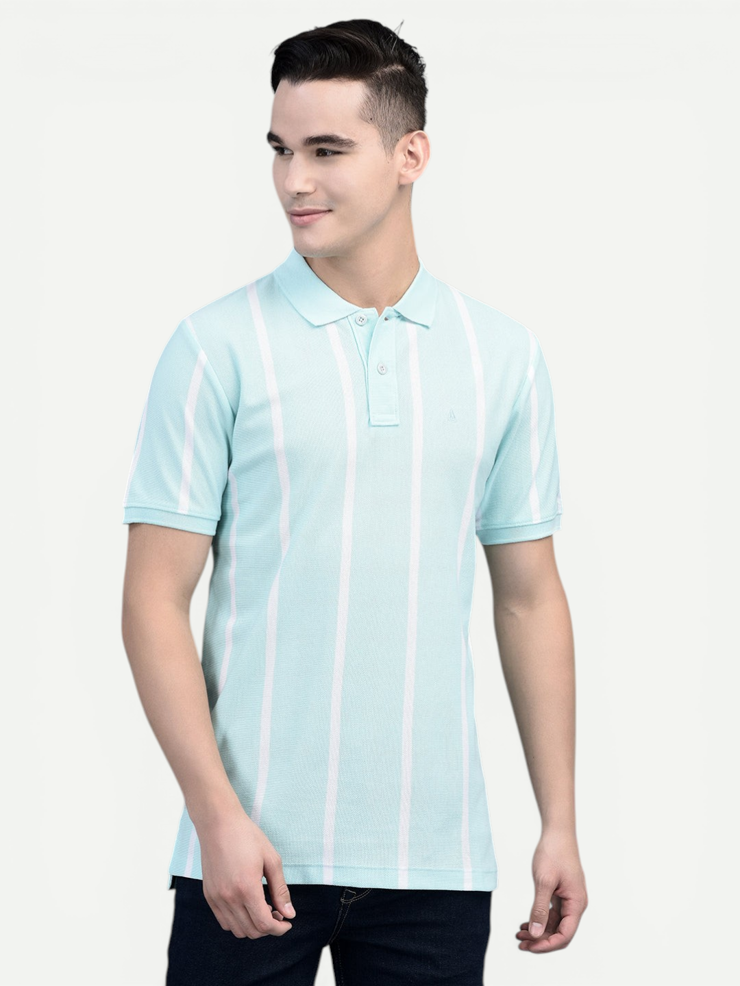 Canoe Men Short Sleeve Polo Neck Striped Pattern T-Shirt
